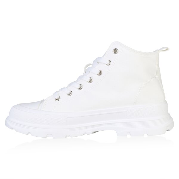Stiefelparadies Damen Plateau Sneaker in Weiss