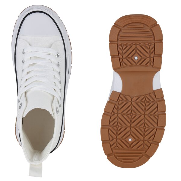 Stiefelparadies Damen Plateau Sneaker In Weiss