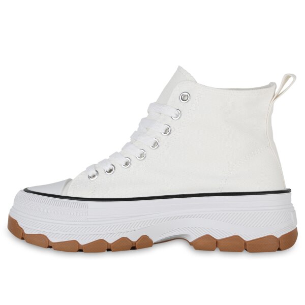 Stiefelparadies Damen Plateau Sneaker in Weiss