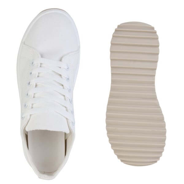 Stiefelparadies Damen Plateau Sneaker In Weiss