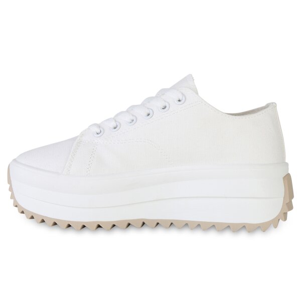 Stiefelparadies Damen Plateau Sneaker in Weiss