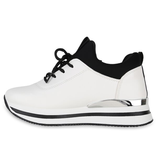 Stiefelparadies Damen Plateau Sneaker in Weiss