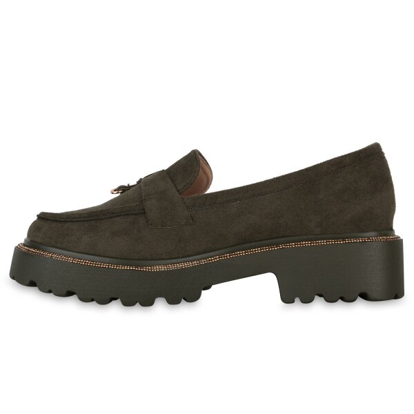 Stiefelparadies Damen Plateauschuhe in Olivgrün