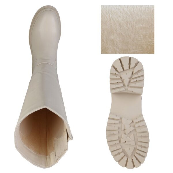 Stiefelparadies Damen Plateaustiefel In Beige