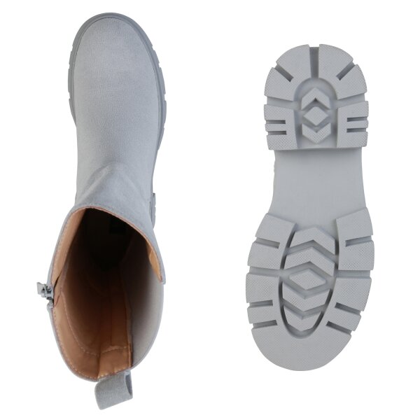 Stiefelparadies Damen Plateaustiefel In Grau
