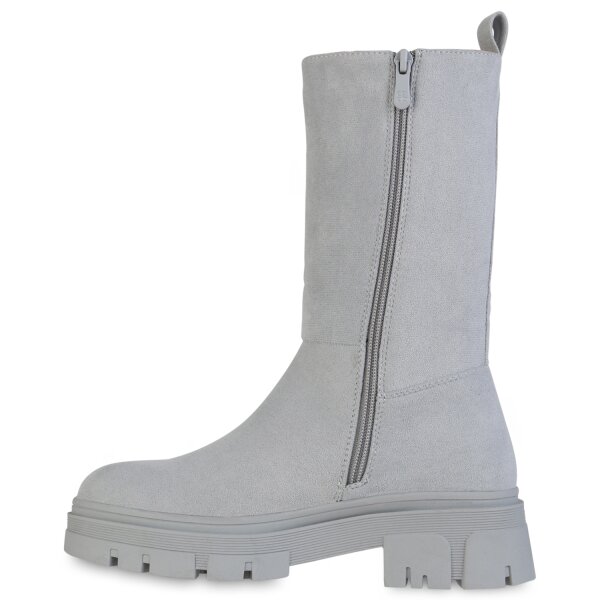 Stiefelparadies Damen Plateaustiefel in Grau