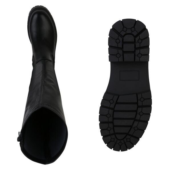 Stiefelparadies Damen Plateaustiefel In Schwarz