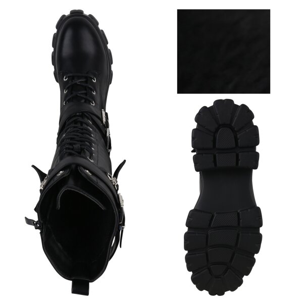 Stiefelparadies Damen Plateaustiefel In Schwarz