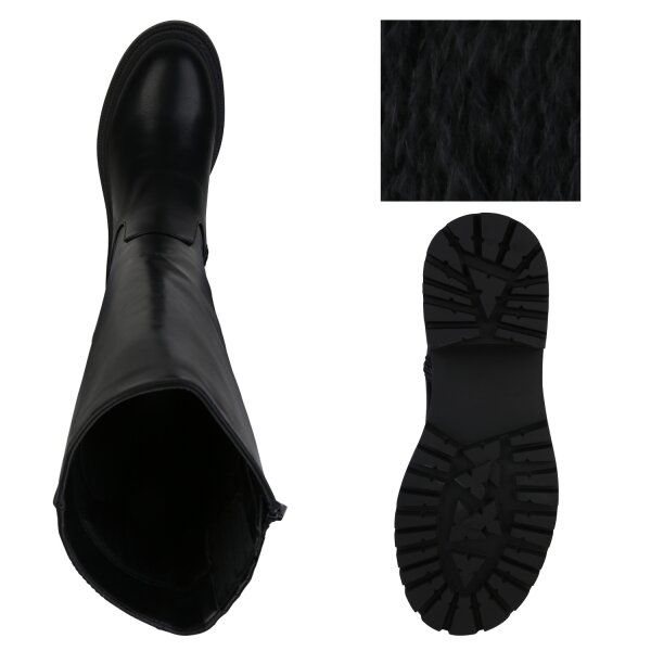 Stiefelparadies Damen Plateaustiefel In Schwarz