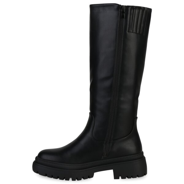Stiefelparadies Damen Plateaustiefel in Schwarz