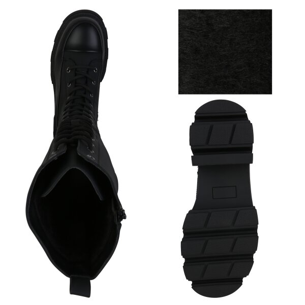 Stiefelparadies Damen Plateaustiefel In Schwarz