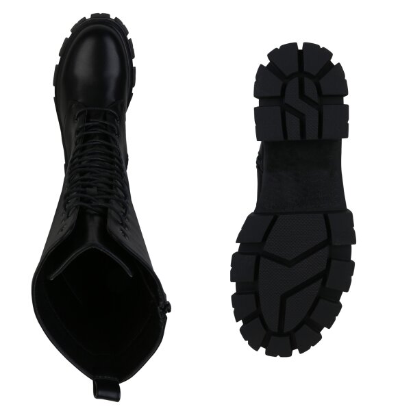 Stiefelparadies Damen Plateaustiefel In Schwarz