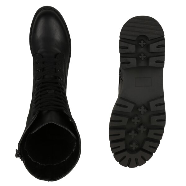 Stiefelparadies Damen Plateaustiefel In Schwarz