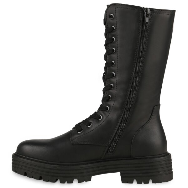 Stiefelparadies Damen Plateaustiefel in Schwarz