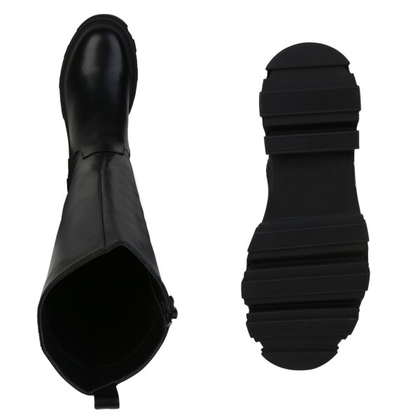 Stiefelparadies Damen Plateaustiefel In Schwarz