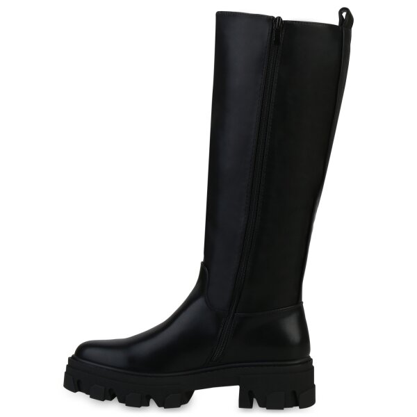 Stiefelparadies Damen Plateaustiefel in Schwarz
