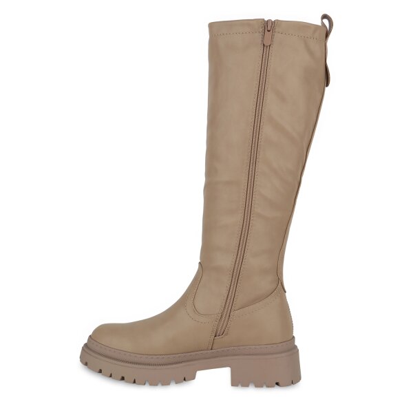 Stiefelparadies Damen Plateaustiefel in Tan