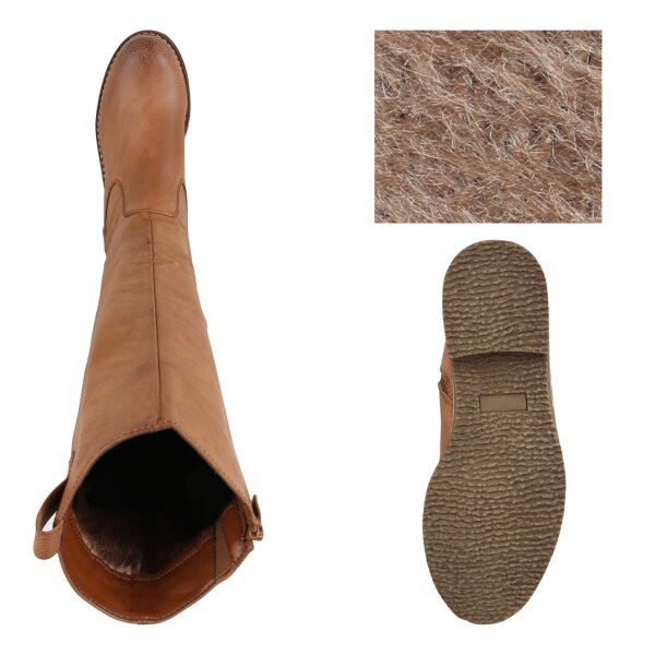 Stiefelparadies Damen Reiterstiefel In Hellbraun
