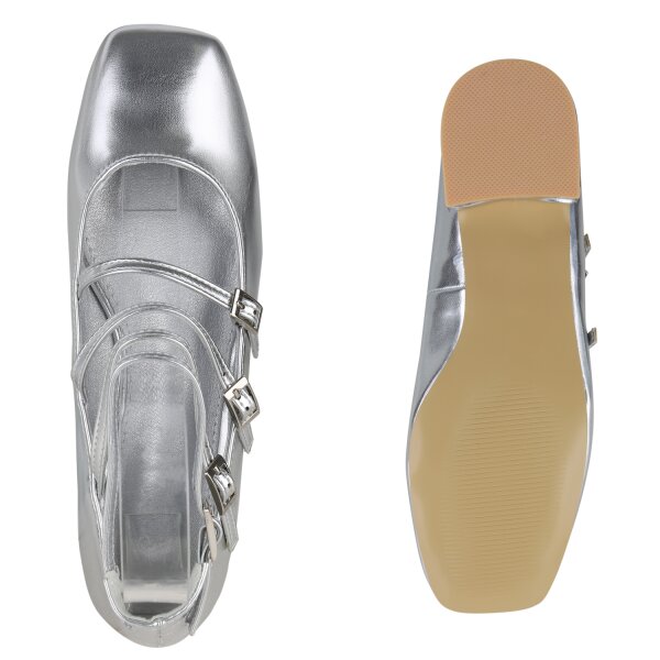 Stiefelparadies Damen Riemchenballerinas In Silber