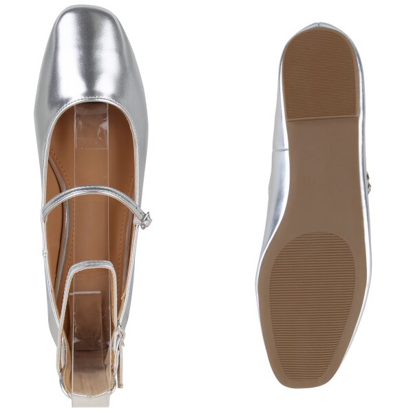 Stiefelparadies Damen Riemchenballerinas In Silber