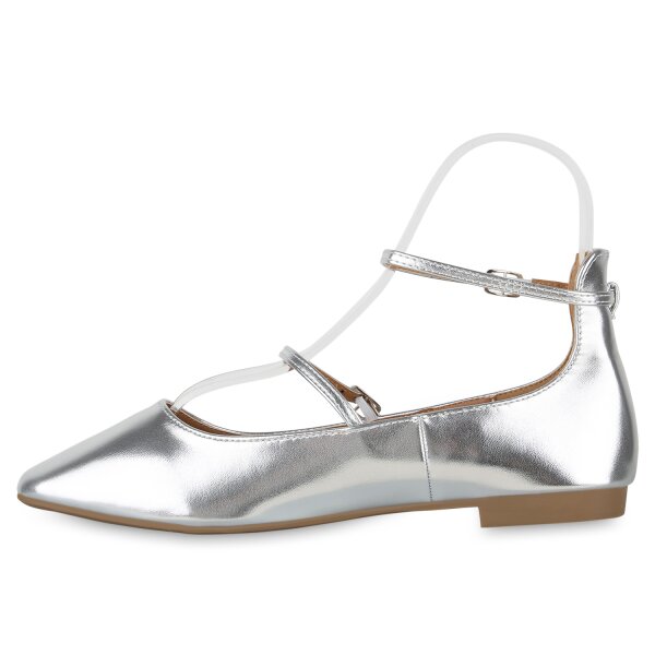 Stiefelparadies Damen Riemchenballerinas in Silber