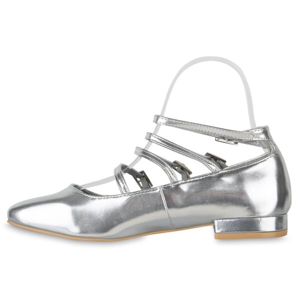 Stiefelparadies Damen Riemchenballerinas in Silber