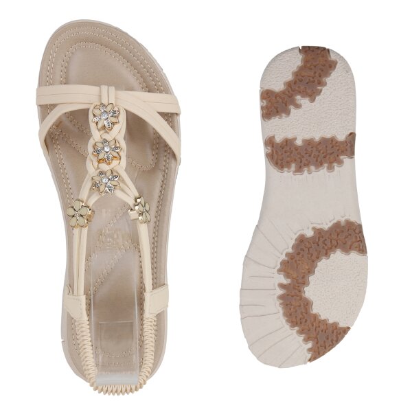 Stiefelparadies Damen Riemchensandalen In Beige