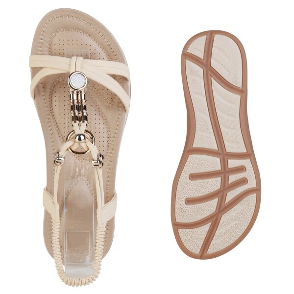 Stiefelparadies Damen Riemchensandalen In Creme