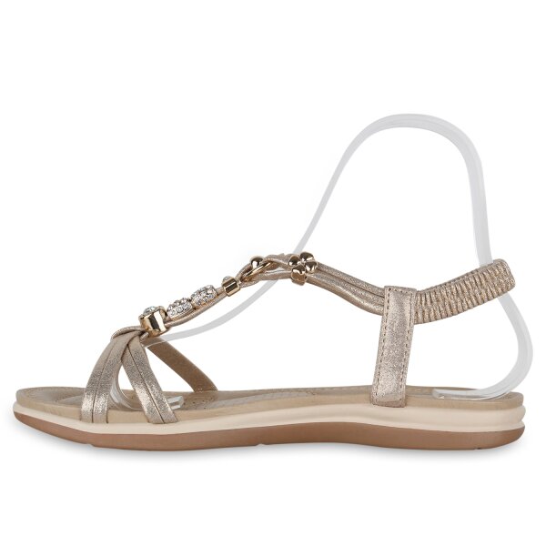 Stiefelparadies Damen Riemchensandalen in Gold