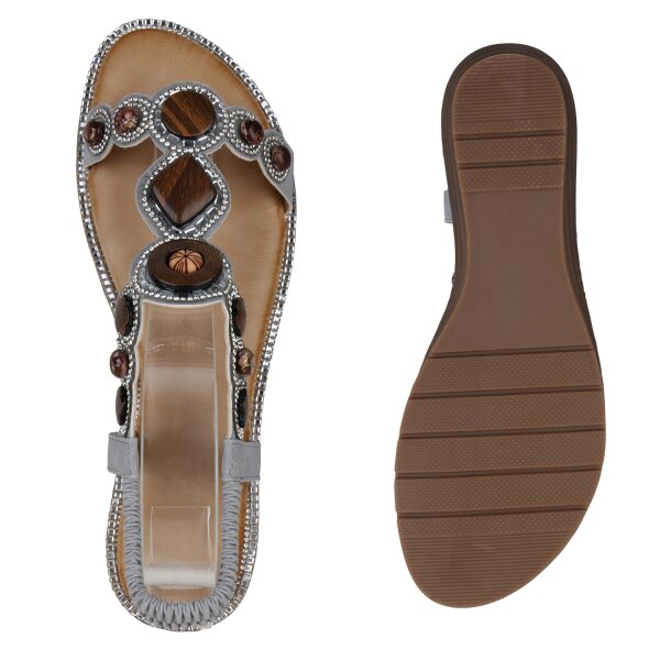 Stiefelparadies Damen Riemchensandalen In Grau