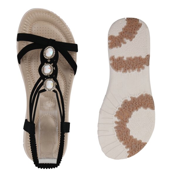 Stiefelparadies Damen Riemchensandalen In Schwarz