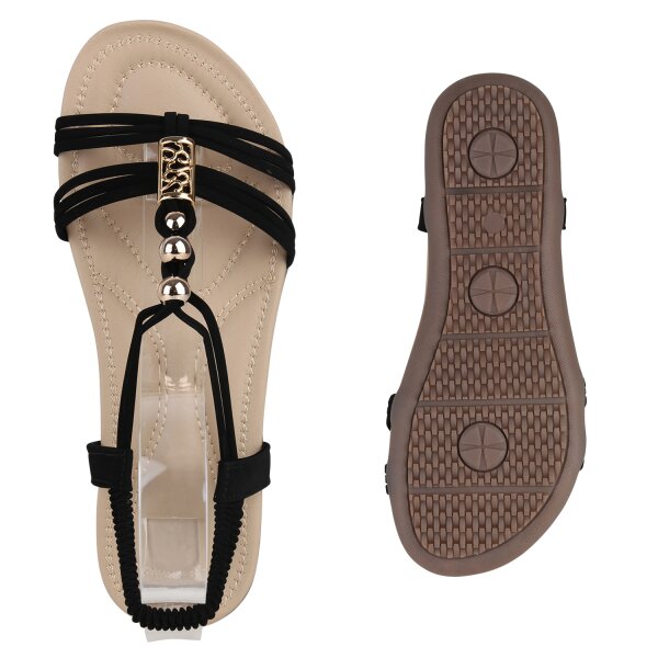Stiefelparadies Damen Riemchensandalen In Schwarz