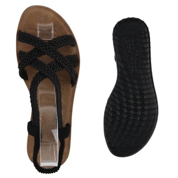 Stiefelparadies Damen Riemchensandalen In Schwarz