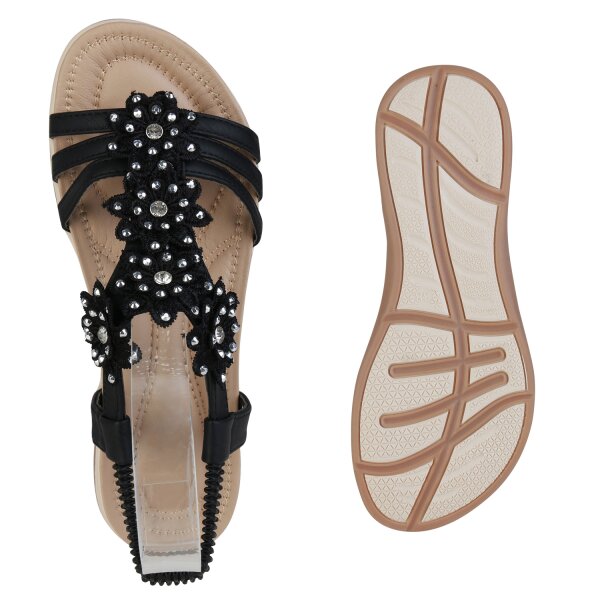 Stiefelparadies Damen Riemchensandalen In Schwarz