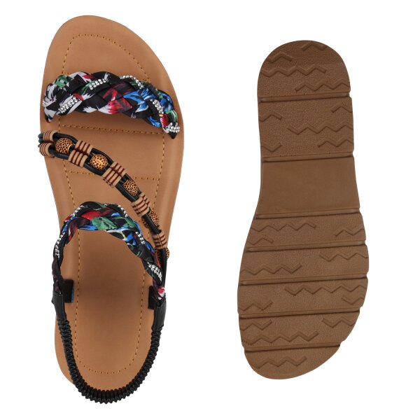 Stiefelparadies Damen Riemchensandalen In Schwarz