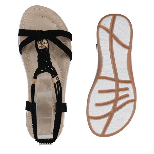 Stiefelparadies Damen Riemchensandalen In Schwarz