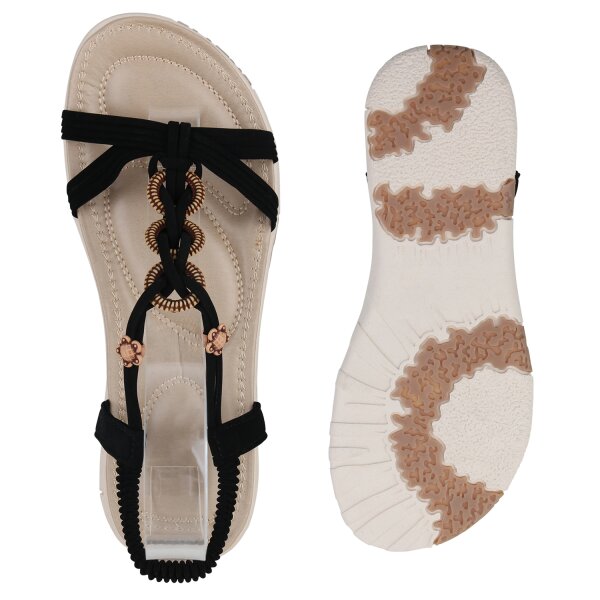 Stiefelparadies Damen Riemchensandalen In Schwarz