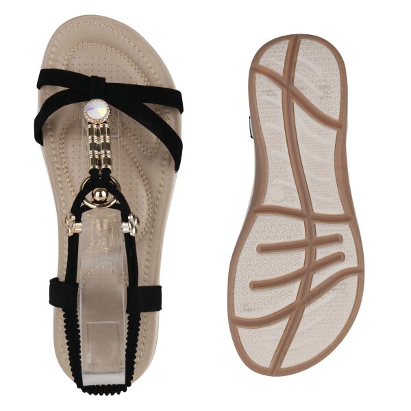 Stiefelparadies Damen Riemchensandalen In Schwarz