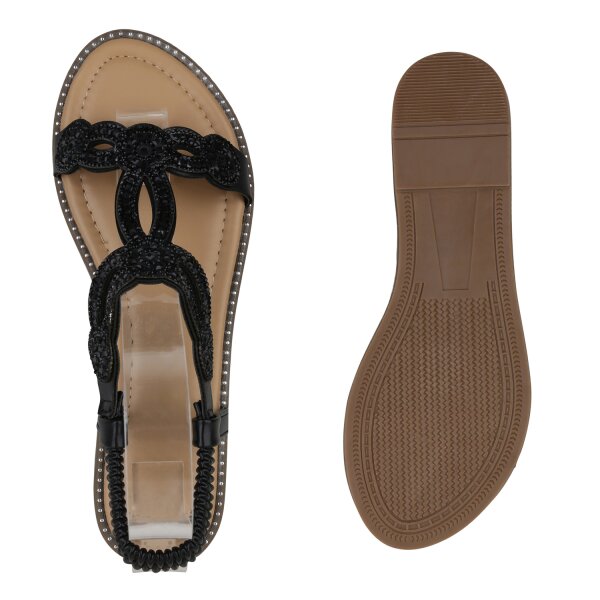 Stiefelparadies Damen Riemchensandalen In Schwarz