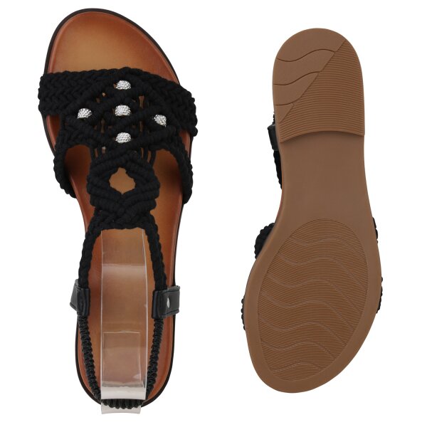 Stiefelparadies Damen Riemchensandalen In Schwarz