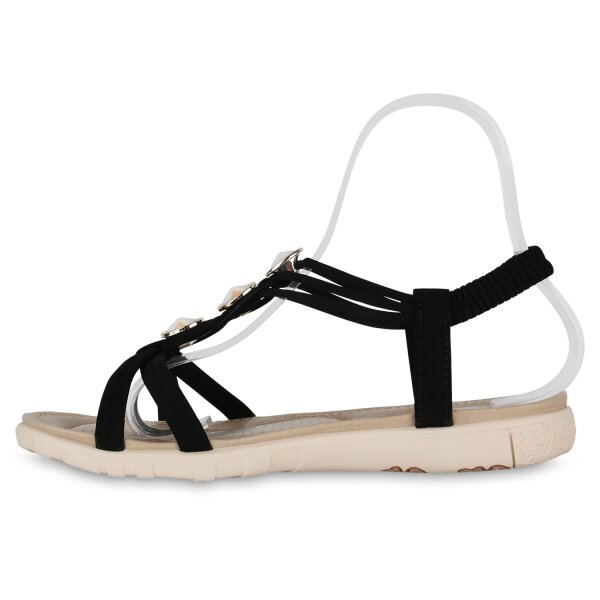 Stiefelparadies Damen Riemchensandalen in Schwarz