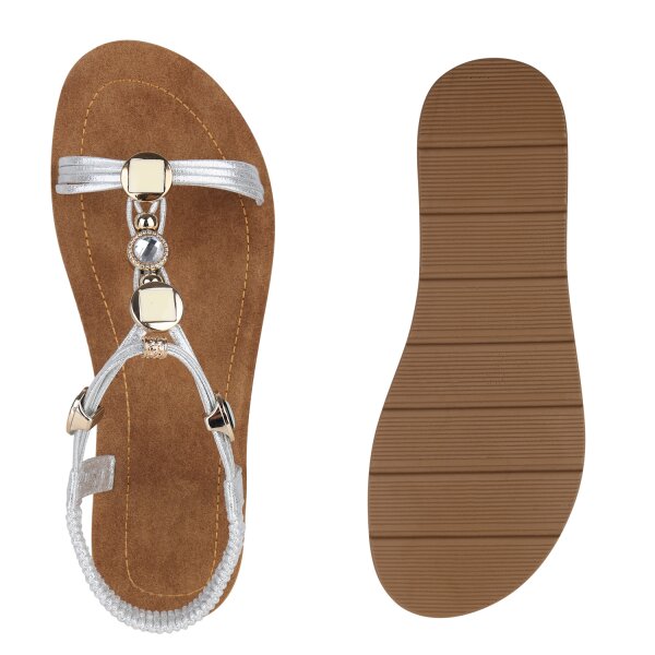 Stiefelparadies Damen Riemchensandalen In Silber