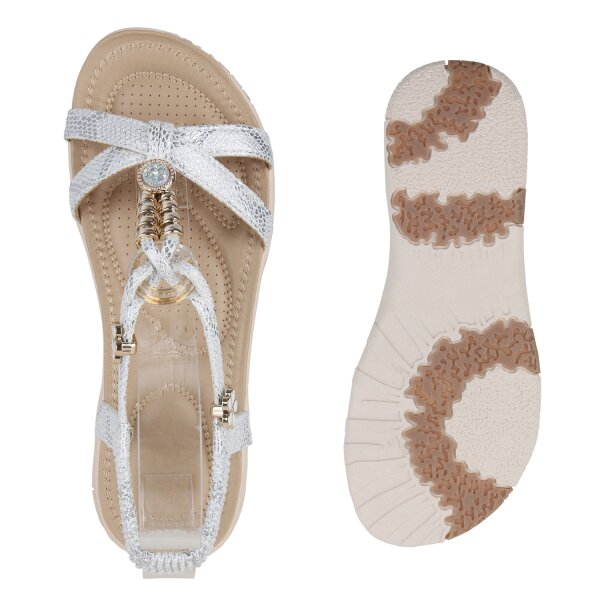 Stiefelparadies Damen Riemchensandalen In Silber