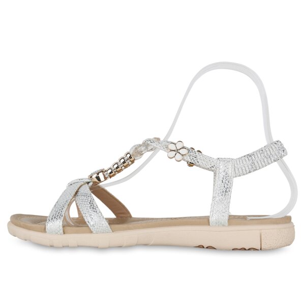 Stiefelparadies Damen Riemchensandalen in Silber