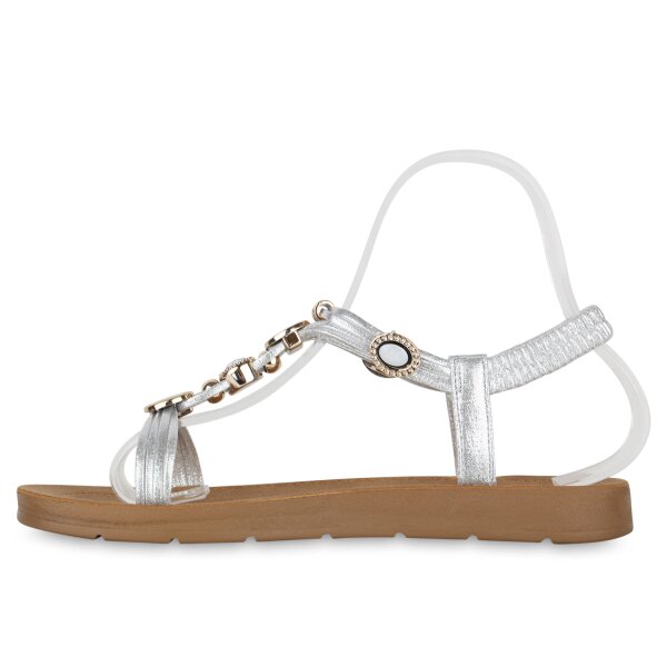 Stiefelparadies Damen Riemchensandalen in Silber