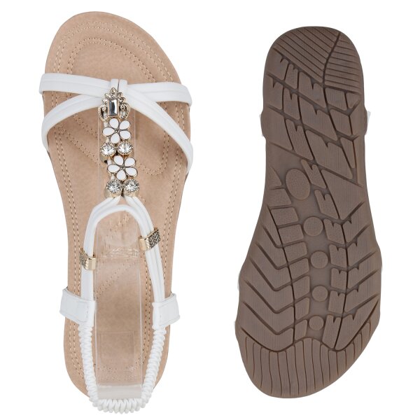 Stiefelparadies Damen Riemchensandalen In Weiss
