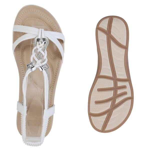 Stiefelparadies Damen Riemchensandalen In Weiss