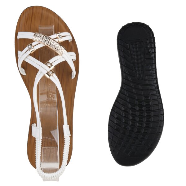 Stiefelparadies Damen Riemchensandalen In Weiss