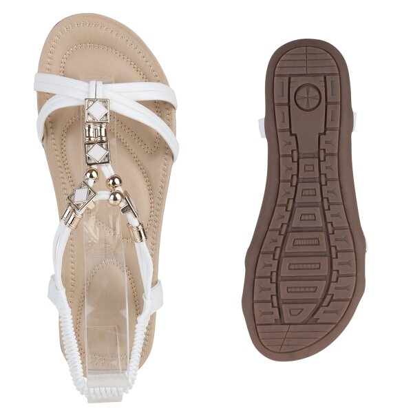 Stiefelparadies Damen Riemchensandalen In Weiss