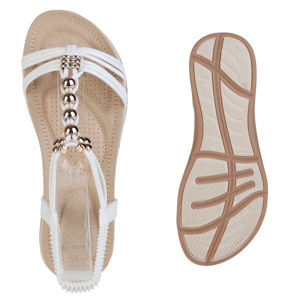 Stiefelparadies Damen Riemchensandalen In Weiss